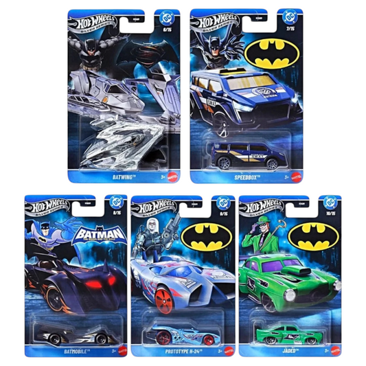 Hot Wheels Silver Series DC Batman Collection Die-Cast Cars Set (5 Models) | Batwing, Speedbox, Batmobile, Prototype H-24 & Jaded | 1:64 Scale Collectible Vehicles by Mattel