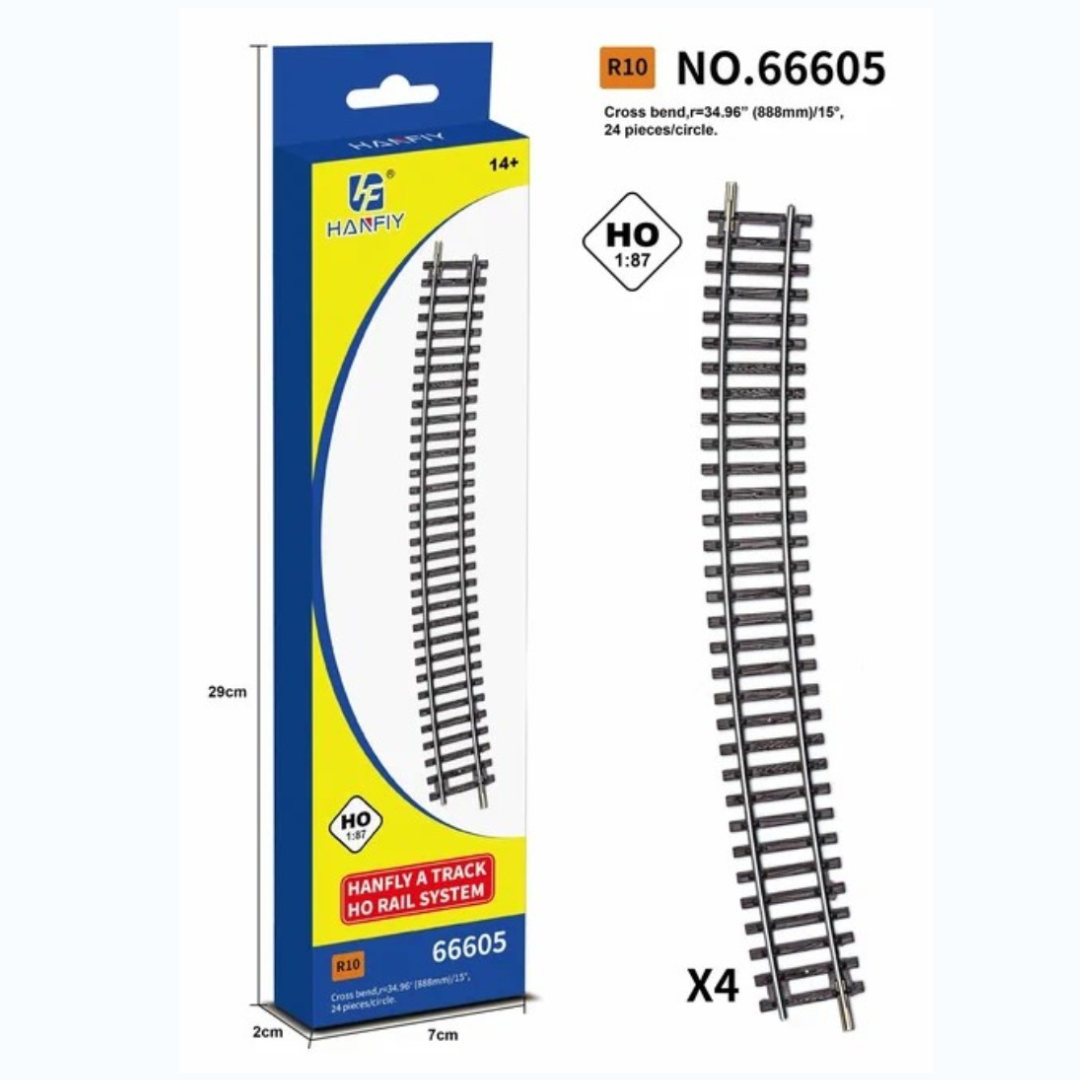 Hanfly HO Scale Curved Train Track R10 No.66605 | 1:87 Model Railway Track | 15° Curve Section | Pack of 4 Pieces