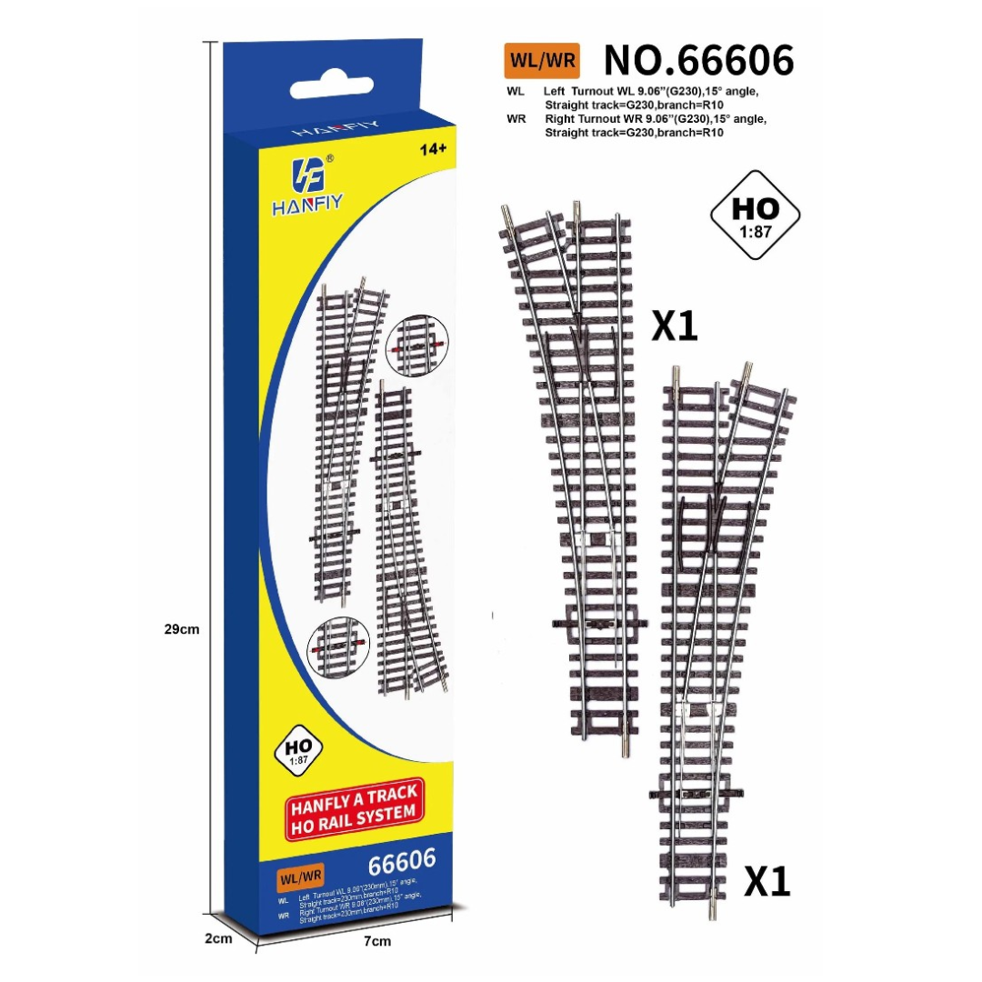 Hanfly HO Scale Left & Right Turnout Track No.66606 | 1:87 Model Railway Switch Track Set | WL/WR Turnout | Pack of 2 Pieces