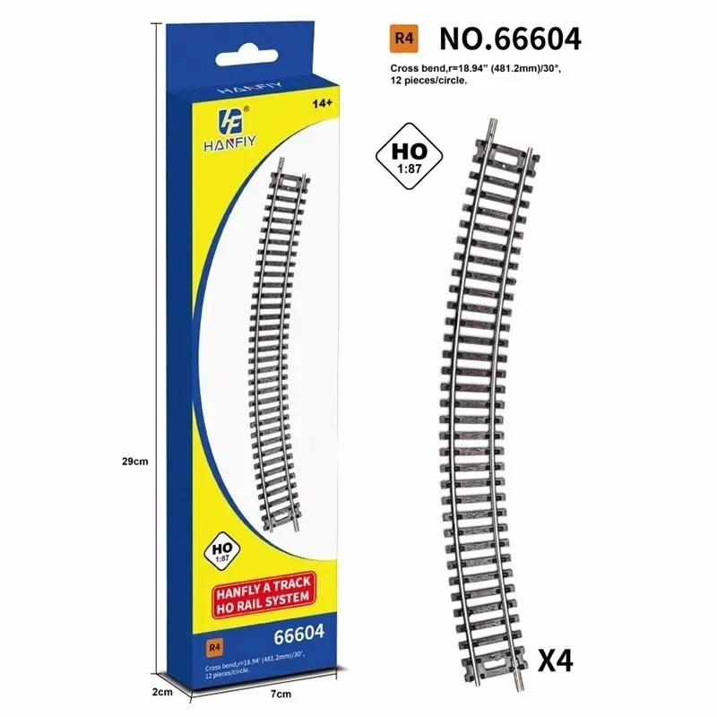 Hanfly HO Scale Curved Train Track R4 No.66604 | 1:87 Model Railway Curve Track | 30° Curve Section | Pack of 4 Pieces