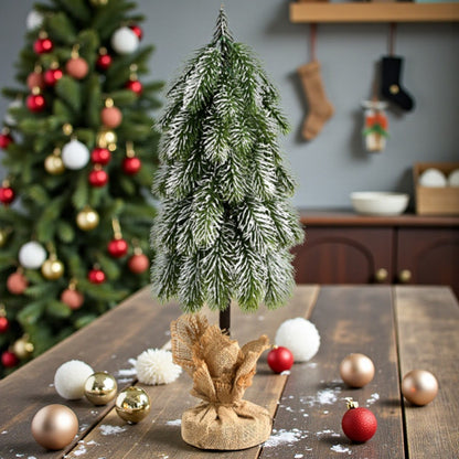 Snow-Flocked Artificial Tabletop Christmas Tree 49cm  | Mini PE Pine Decoration – Green & White