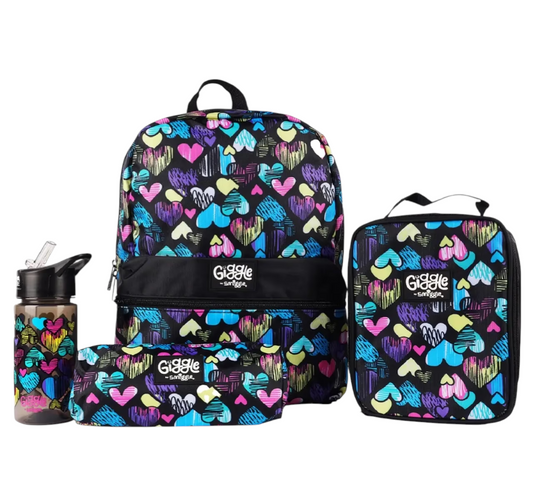 Smiggle Giggle Heart Print Bundle Set (4 Pieces) – Backpack, Lunch Bag, Pencil Case & Water Bottle for Kids 3+