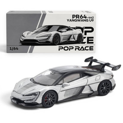 POP RACE 1:64 Yangwang U9 Silver PR64-442 | Official Licensed Electric Hypercar Diecast Model Car (BGX)