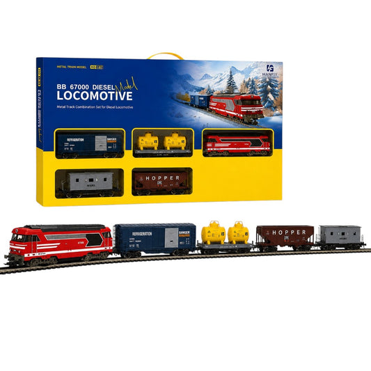 HANFIY 66140 BB 67000 HO Scale 1:87 Electric Diesel Train Set with 5-Piece Train, Metal Track & Controller | 331 cm Track | 14+