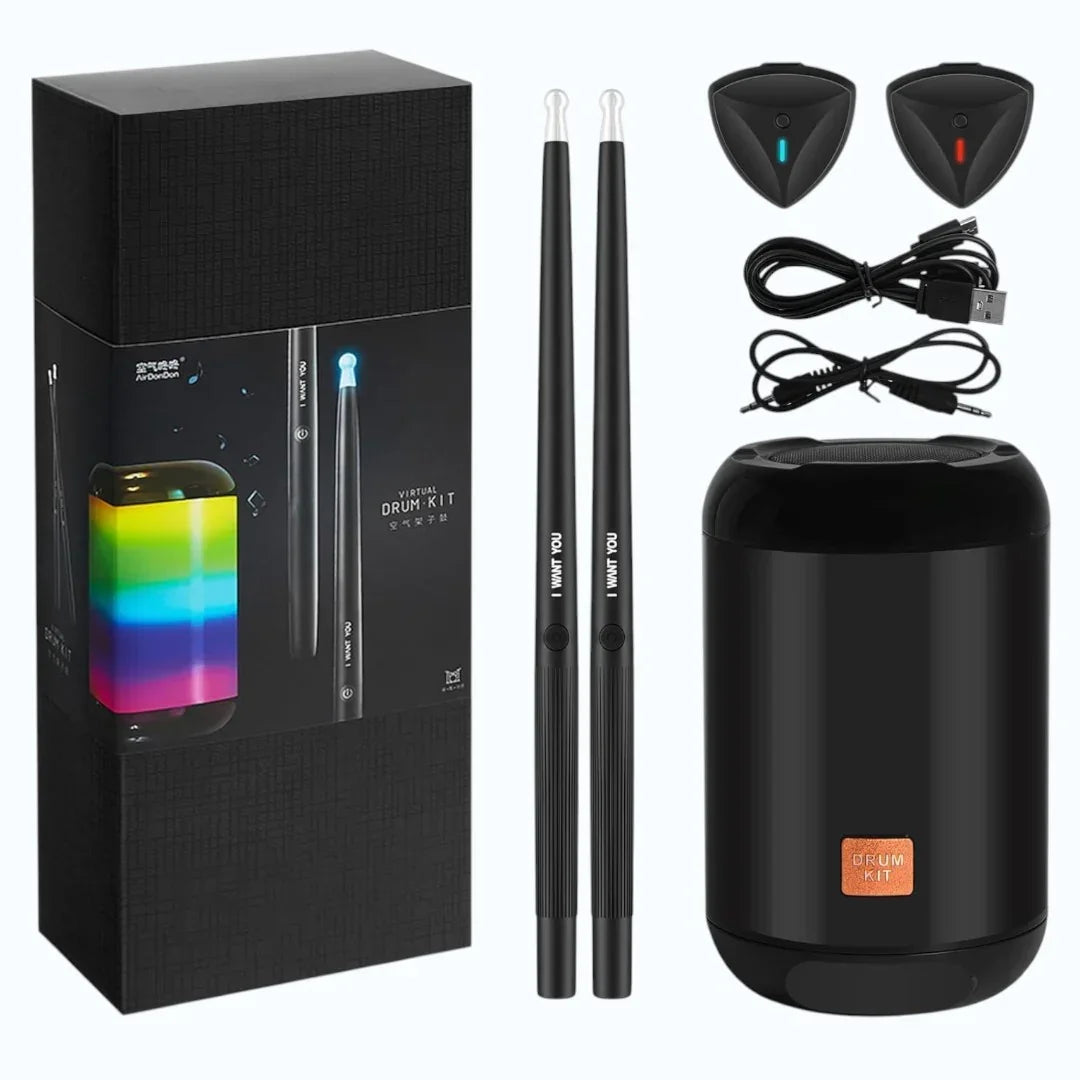 Virtual Air Drum Set with Bluetooth Speaker & Pedals | Electric Air Drum Sticks Kit for Kids & Beginners | Portable Electronic Drum Set (Coloured)