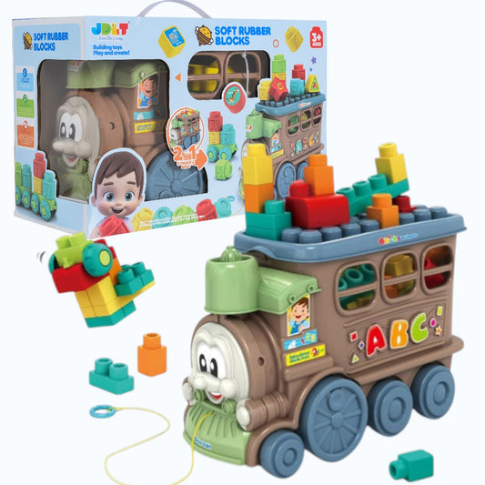 Plastic Train DIY Building Block Set 22 Pieces | Kids Assemble Soft Rubber Blocks Educational Toy