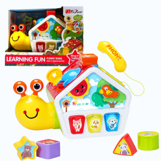 FiveStar Multi-Function Funny Snail Montessori Baby Sensory Activity Cube with Music & Shape Sorter Toy for Kids