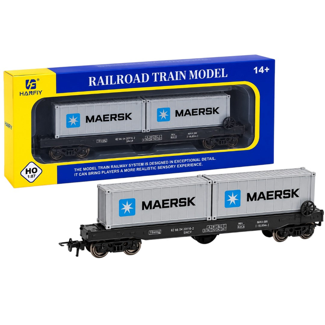 HANFIY 98245 HO 1:87 MAERSK Container Freight Wagon Model | Railroad Train Car with Twin Containers