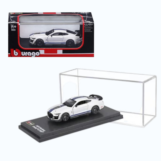 Bburago 1:64 Ford Mustang Shelby GT500 White Diecast Model Car with Display Case