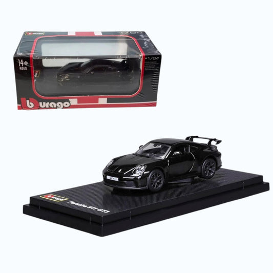 Bburago 1:64 Porsche 911 GT3 Black Diecast Model Car with Display Case
