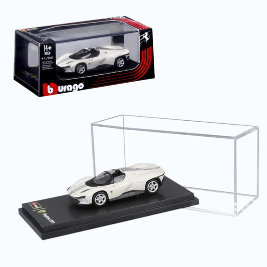 Bburago 1:64 Ferrari Daytona SP3 White Diecast Model Car with Display Case