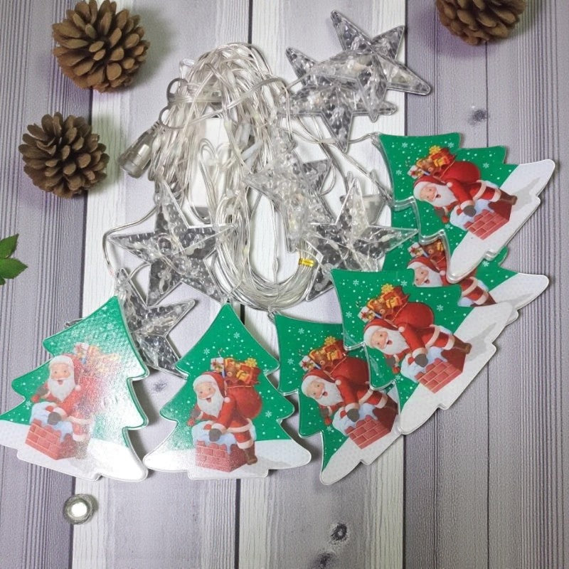 Christmas Tree LED String Lights with Stars | Hanging Festive Decoration for Home, Windows & Parties – Warm White Lights