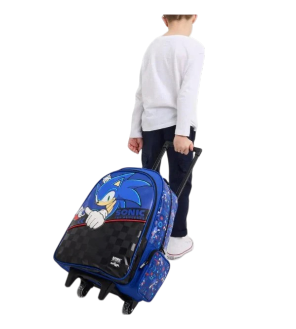 Smiggle Sonic The Hedgehog Trolley School Bag – Kids Wheeled Backpack with Extendable Handle for Grade 2–5