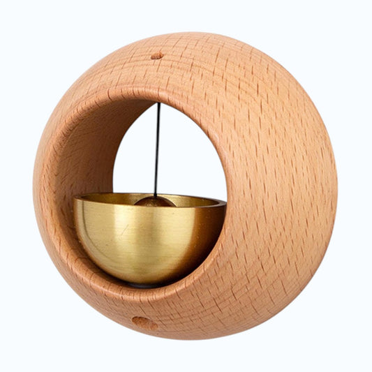 Modern Circular Wooden Balance Sculpture with Hanging Metal Bowl – Minimalist Desk Ornament & Home Décor Accent