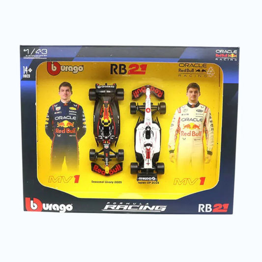 Bburago 1:43 Formula 1 Oracle Red Bull RB21 MV1 Max Verstappen 2 Cars Pack – 2025 F1 Diecast Models