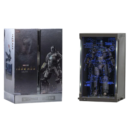ZD Toys Iron Man MK 1 – 7-Inch Action Figure with Hall of Armor | Hologram Light-Up Display | Marvel 1:10 Collector Edition