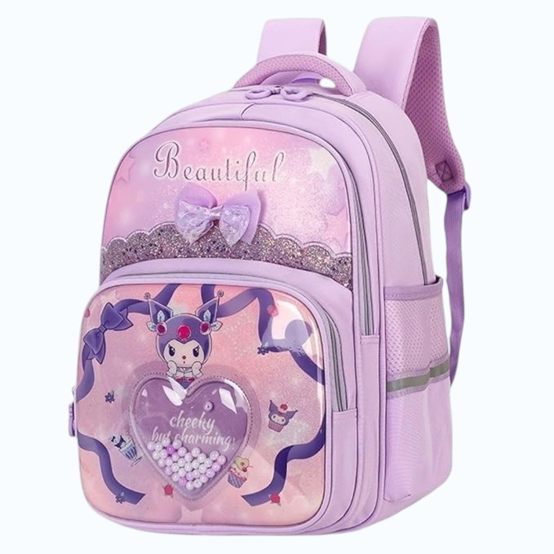 Stylish School Backpack for Girls – Cartoon Print Water-Resistant School Bag for Kids 8–12 Years (41 x 32 x 15 cm)