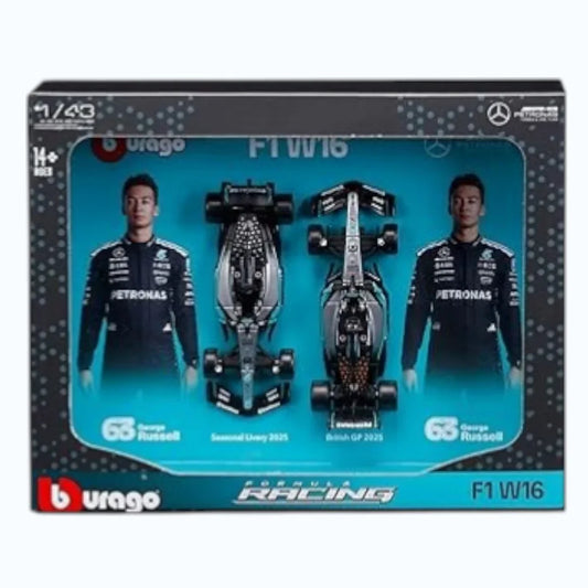 Bburago 1:43 Mercedes-AMG F1 W16 #63 George Russell Formula 1 2025 – 2 Cars Diecast Pack