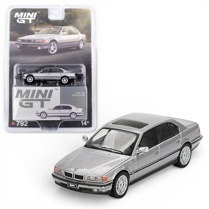 Mini GT 1:64 Blister Pack BMW 750iL Aspen Silver Metallic Diecast Luxury Sedan Model Car