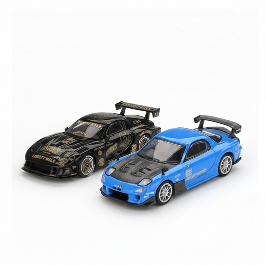 Mini GT 1:64 Duo Set Mazda RX-7 LB Super Silhouette Black + RX-7 Re-Amemiya 20B 3-Rotor Blue – Liberty Walk Widebody Premium Diecast Cars