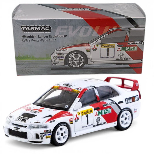 Tarmac Works GLOBAL64 1:64 Mitsubishi Lancer Evolution IV Rallye Monte-Carlo 1997 Diecast Model Car (T64G-076-97MCR01)