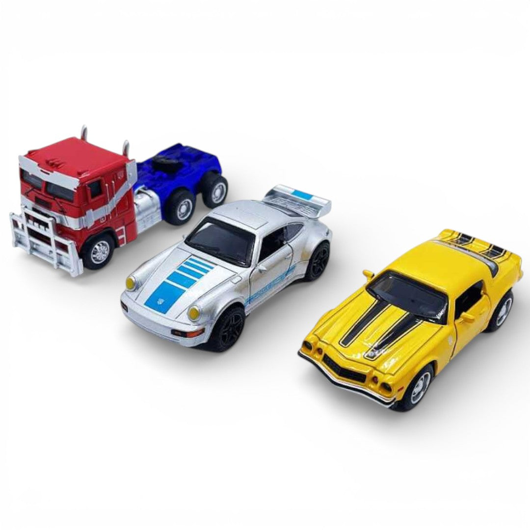 (Damage Box) 1:43 Transformers Diecast Metal Car Set – Pack of 3 Vehicles | Premium Collectible Toy Cars