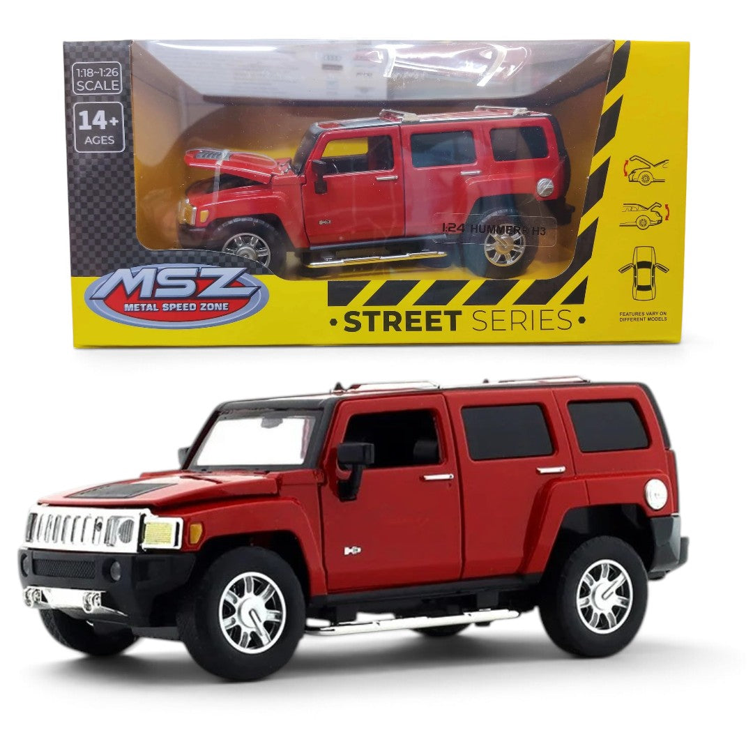 MSZ 1:24 Hummer H3 Die-Cast Model SUV with Openable Parts | With 2 Variants Red/Yellow