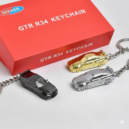 SEEKER Nissan Skyline GT-R R34  Chrome Finish Keychain | Premium Diecast Metal Car Key Ring