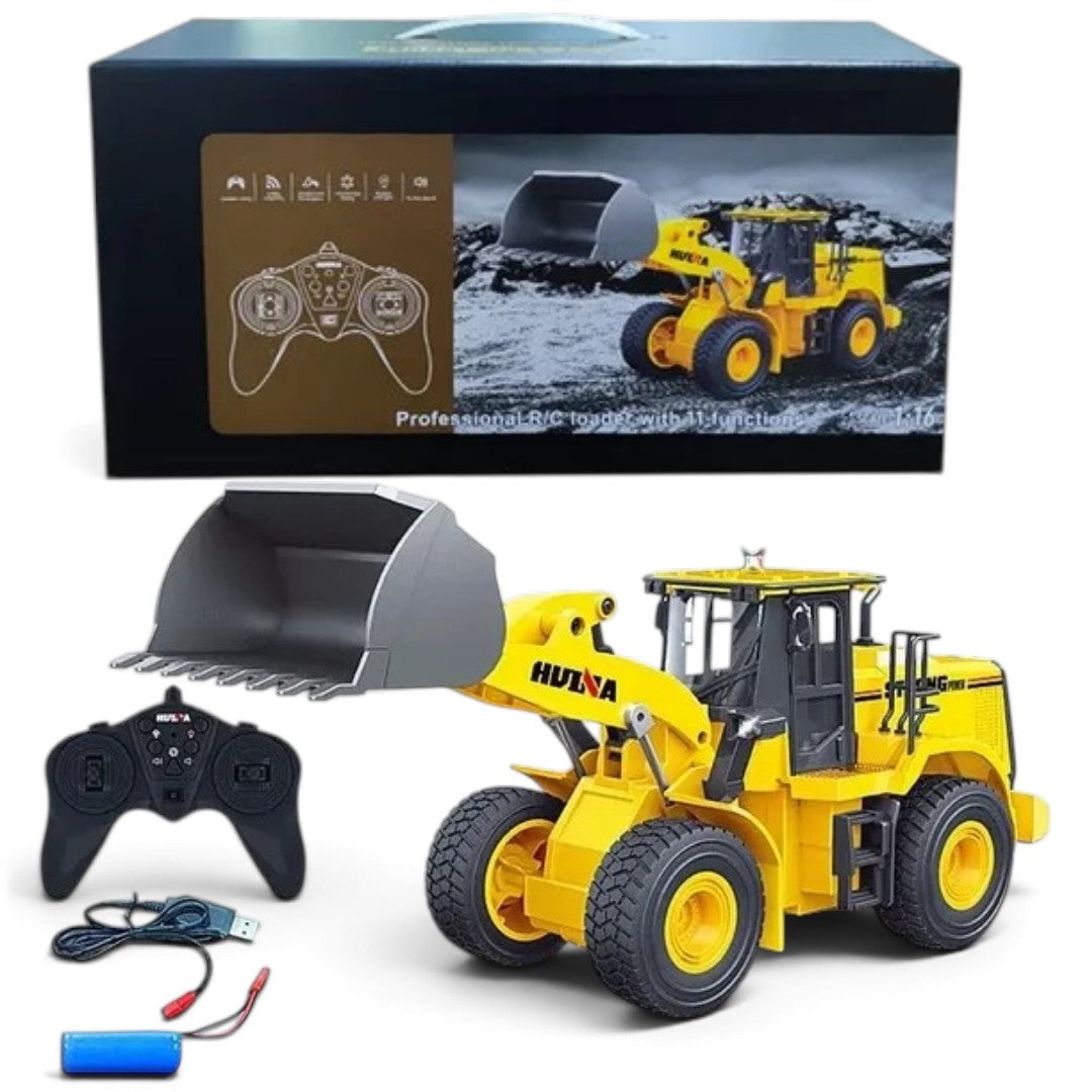 HUINA 1552 1:16 RC Wheel Loader | 11CH 2.4GHz Front Loader with Metal Bucket, LED Lights & Sound