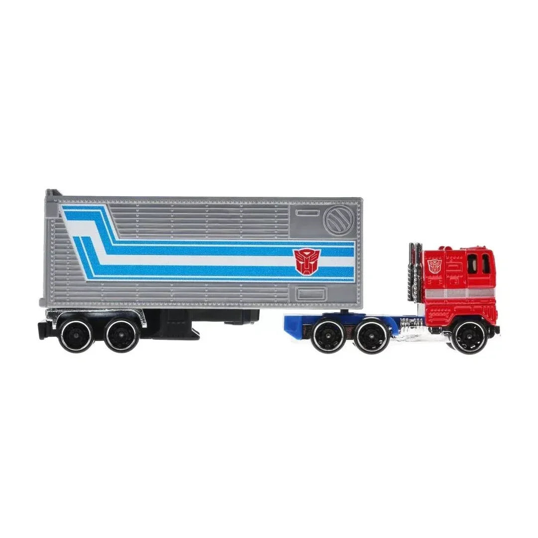 Hot Wheels × Transformers Track Fleet Optimus Prime – 1:64 Scale Die‑Cast Cab & Trailer Truck - Jaiman Toys