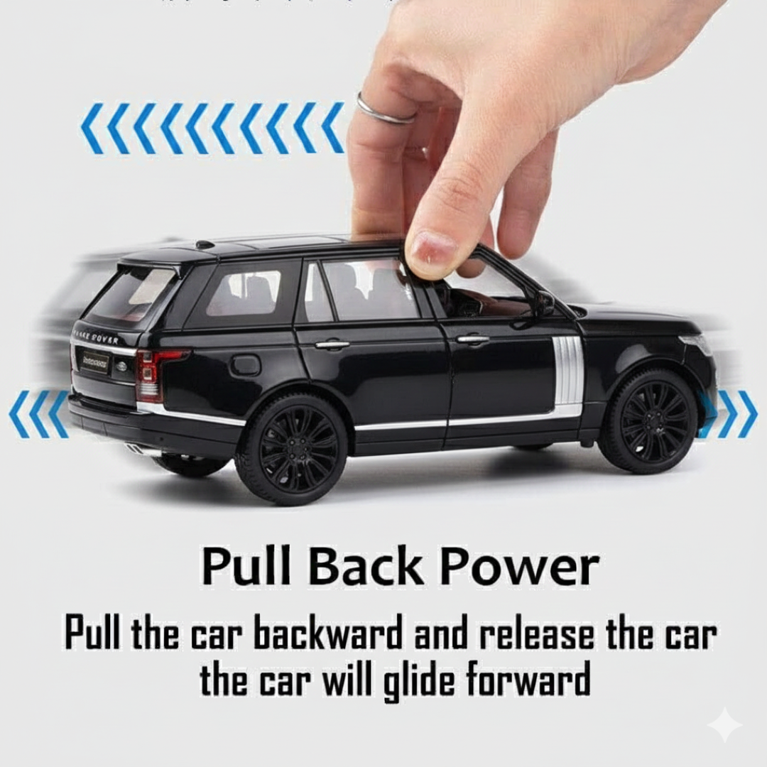 Joy Junction 1:24 Luxury Range Rover Diecast Model Car –  Land Rover Defender Die-Cast Model Car –  Alloy Metal Pull Back Toy Car with Openable Doors, Light & Sound