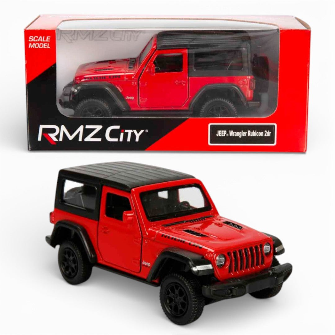 RMZ City 1:36 Jeep Wrangler Rubicon Alloy Diecast Model Car – Pull Back & Go | Openable Doors | 2 Color Variants