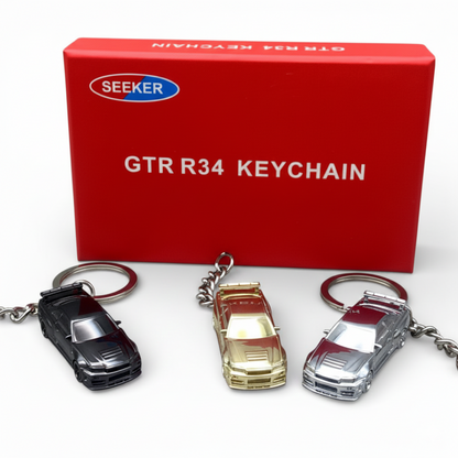 SEEKER Nissan Skyline GT-R R34  Chrome Finish Keychain | Premium Diecast Metal Car Key Ring