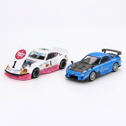 Kaido House x MINI GT 1:64 Nissan Fairlady Z Tamiya x Kaido House "The Frog" V1 KHMG263 Collector Box & Mazda RX-7 RE-Amemiya 20B NA 3-Rotor 7 Ama-San Go Diecast Model Car Set