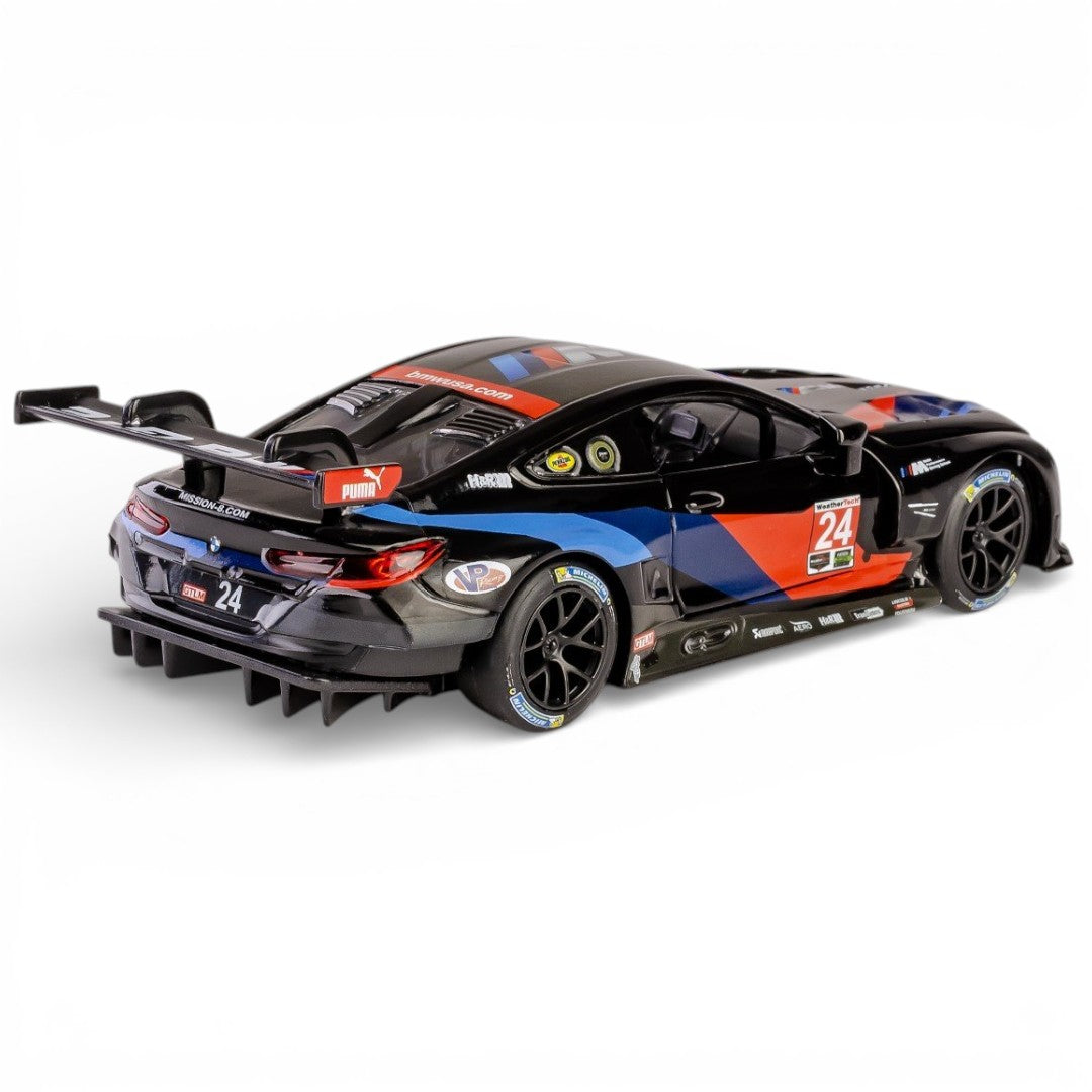RMZ Hobby 1:32 BMW M8 GTE Die-Cast Model Car – Black |Pull Back, Openable Doors, Light & Sound (664996)