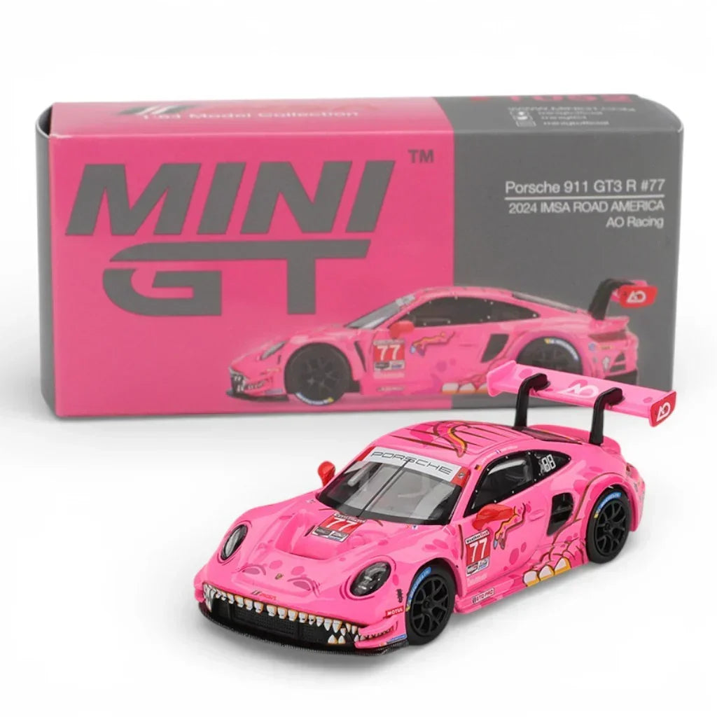 Mini GT 1:64 Roxy Porsche 911 GT3 R #77 IMSA 2024 & Mazda Miata MX-5 NA Yellow Diecast Duo