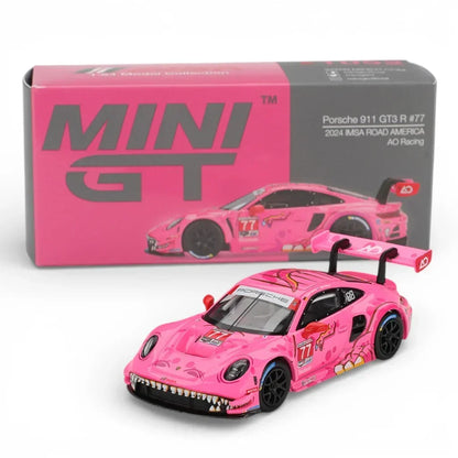 Mini GT 1:64 Roxy Porsche 911 GT3 R #77 IMSA 2024 & Mazda Miata MX-5 NA Yellow Diecast Duo