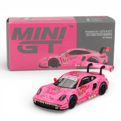 Mini GT 1:64  Roxy Porsche 911 GT3 R #77 AO Racing IMSA + Lamborghini Murcielago GT Evo Black Diecast Scale Model Car