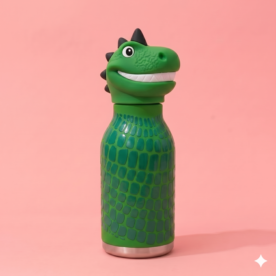 AFRESH 365 Animal Head Collection Dinosaur Stainless Steel Vacuum Insulated Water Bottle 450ml (16oz) with Straw & Cleaning Brush (Copy)