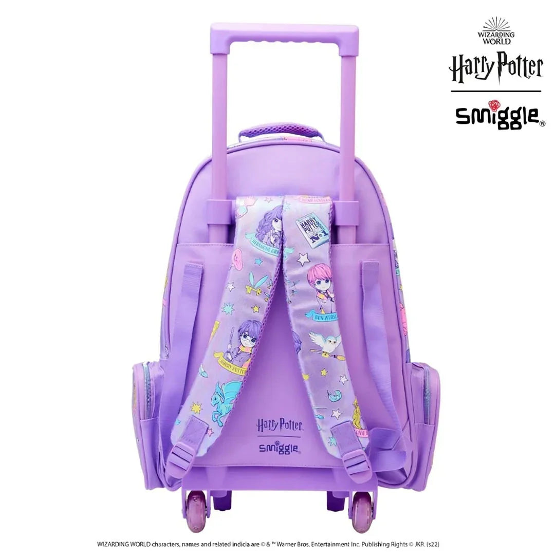Smiggle 18 Inch Harry Potter Trolley Backpack with Motion-Activated Light-Up Wheels | Extendable Handle & Padded Straps