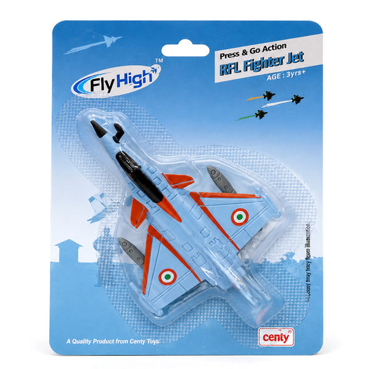 Centy Fly High Press & Go RFL Fighter Sky Blue Jet Toy Aircraft | Friction Powered Military Jet for Kids 3+ | BGX