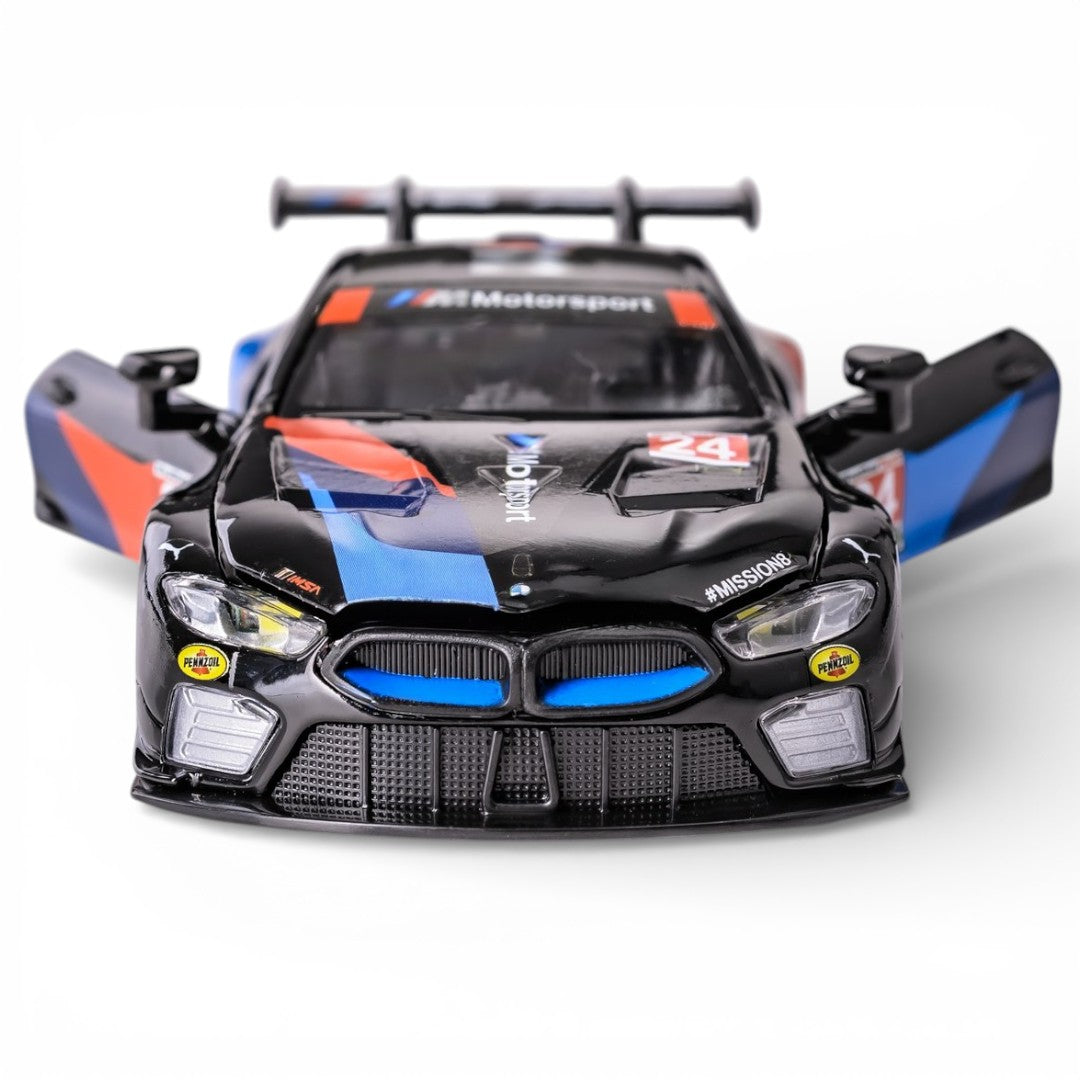 RMZ Hobby 1:32 BMW M8 GTE Die-Cast Model Car – Black |Pull Back, Openable Doors, Light & Sound (664996)