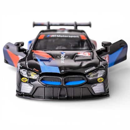 RMZ Hobby 1:32 BMW M8 GTE Die-Cast Model Car – Black |Pull Back, Openable Doors, Light & Sound (664996)