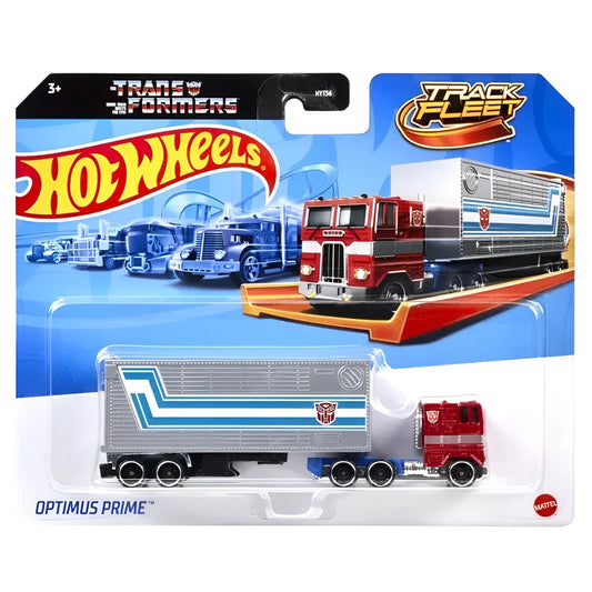 Hot Wheels × Transformers Track Fleet Optimus Prime – 1:64 Scale Die‑Cast Cab & Trailer Truck - Jaiman Toys