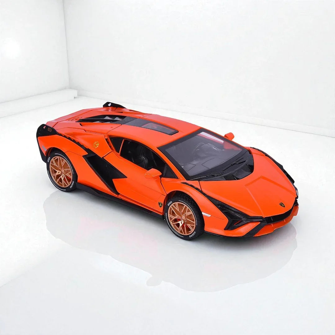 JOY JUNCTION 1:24 Lamborghini Sian FKP 37 Die-Cast Model Car – Orange | Openable Doors, Pull-Back Action, Lights & Sound (JJ262) - Jaiman Toys