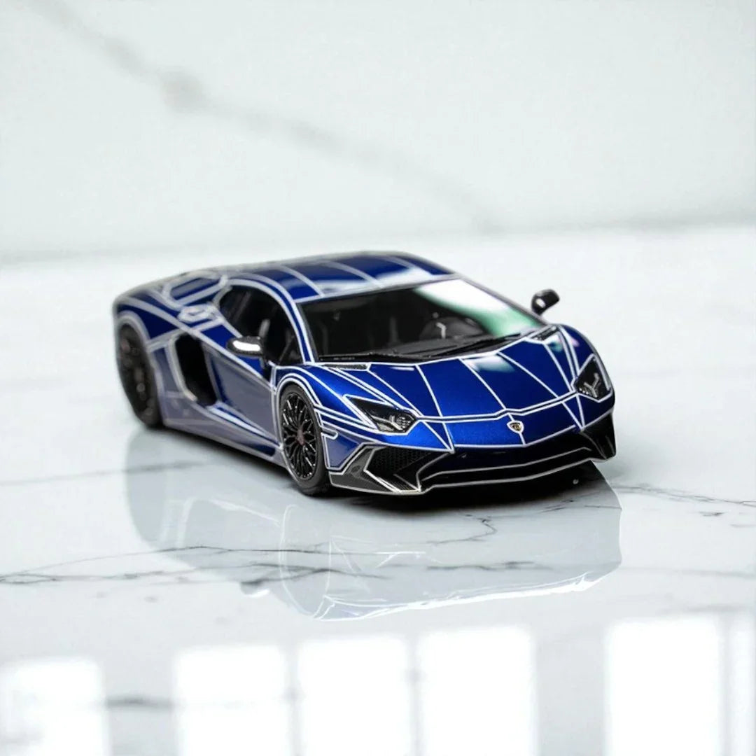 KING Model 1:64 Lamborghini LB Aventador Performance – Metallic Blue Grid Edition Diecast Model Car - Jaiman Toys