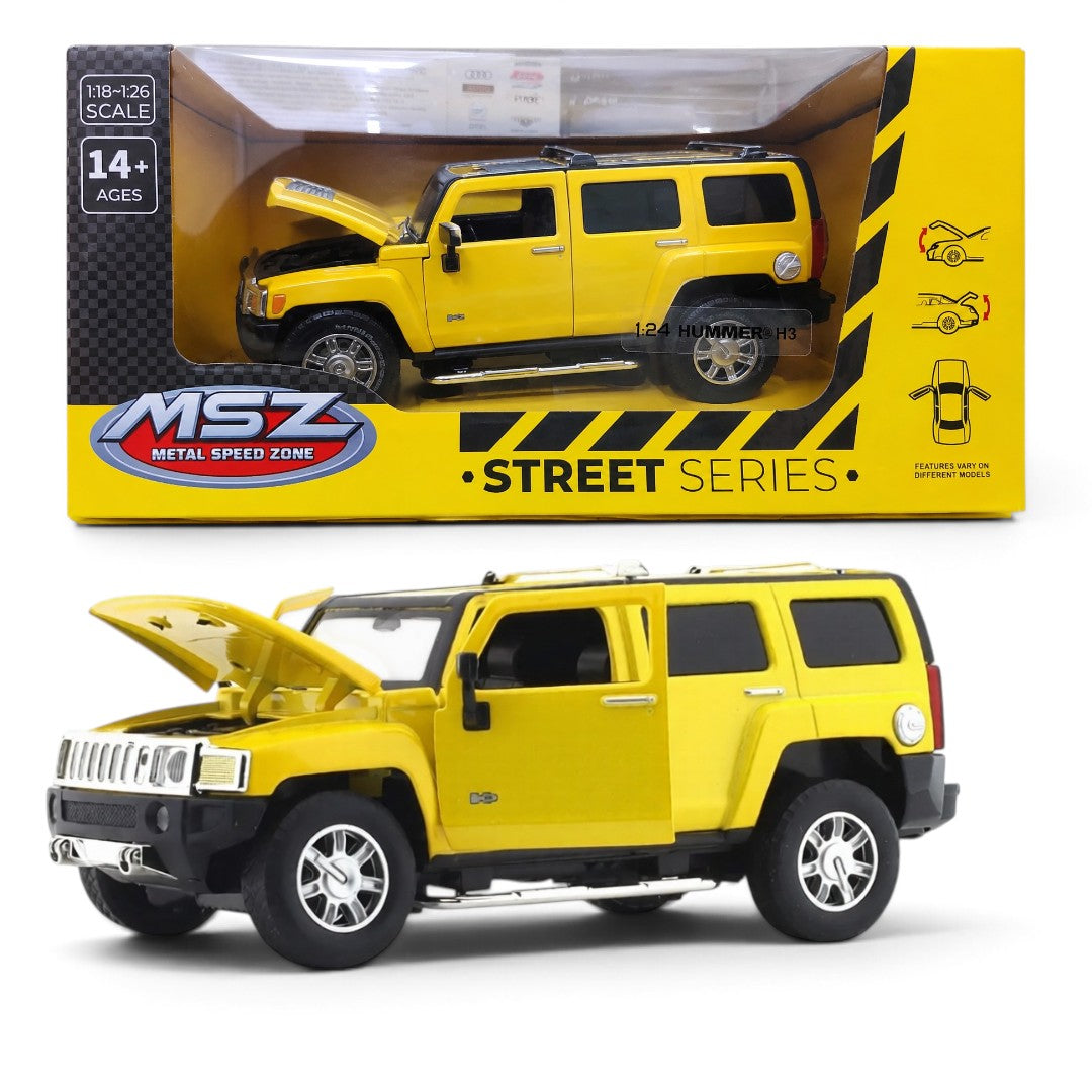 MSZ 1:24 Hummer H3 Die-Cast Model SUV with Openable Parts | With 2 Variants Red/Yellow