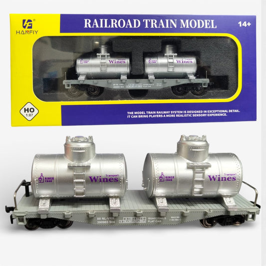 HANFIY HO Scale Flat Car with Dual Wine Tank Containers – Realistic Freight Wagon 1:87 Model Train | Hanfiy