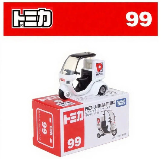 Tomica No.99 Pizza-La Delivery Bike (White) – 1:39  Scale Diecast Scooter Model | Delivery Vehicle Collectible