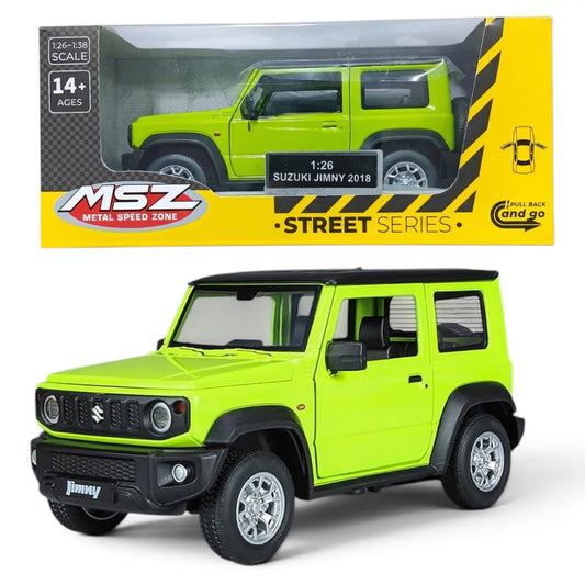 MSZ 1:26 Suzuki Jimny 2018 Green Die-Cast Model SUV with Openable Doors & Pull-Back Action | Street Series